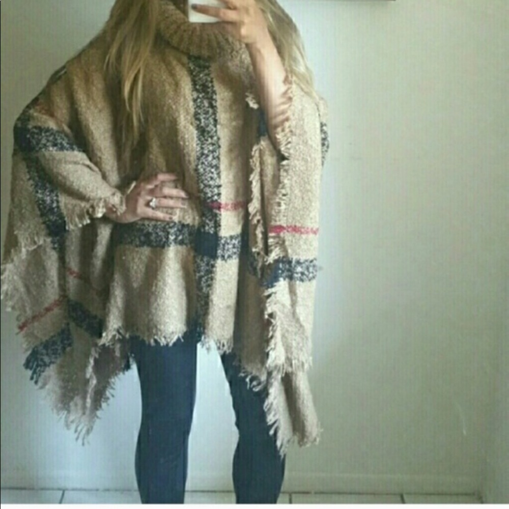 Plaid Turtleneck Poncho - Picture 2 of 3